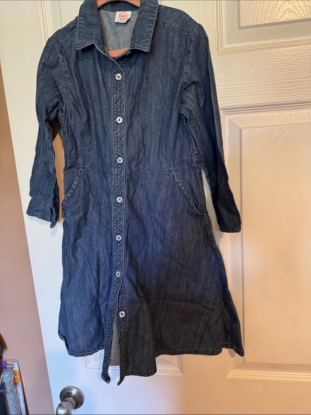 Girls Dark Denim Button-Front Shirt Dress
